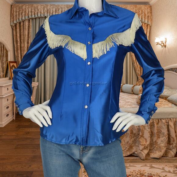 Vintage H Bar C Fringe Western Snap Shirt M - Picture 10 of 12